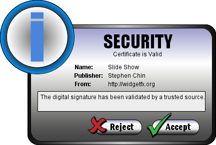 WidgetFX Info Dialog