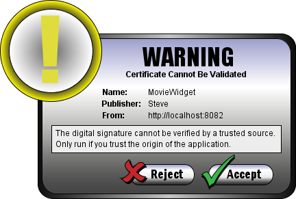 WidgetFX Warning Dialog