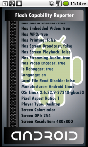 Flash Capability Reporter on Nexus One